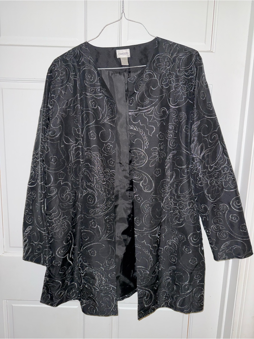 Chico's Black Embroidered Open Cardigan Jacket